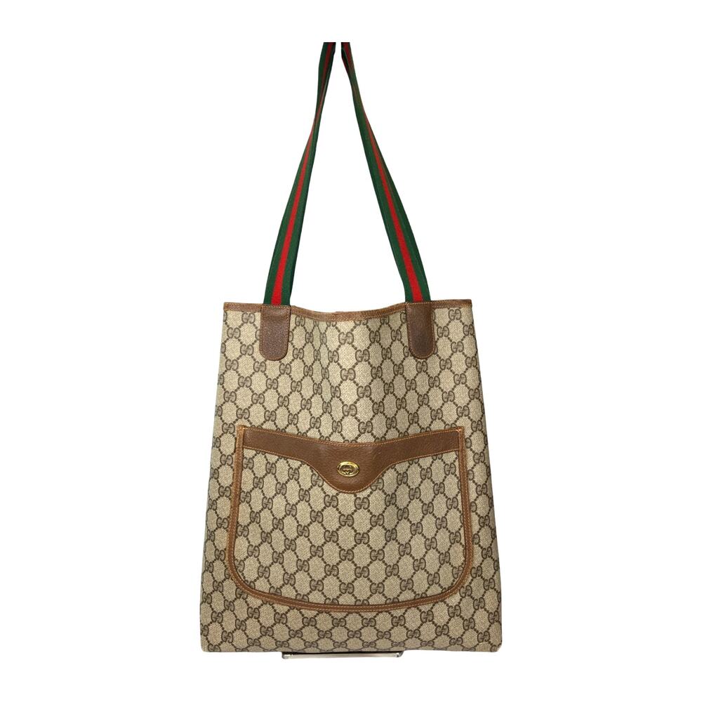 Gucci GG Supreme Tote Web Stripe Canvas Shopper Bag Italy Vintage